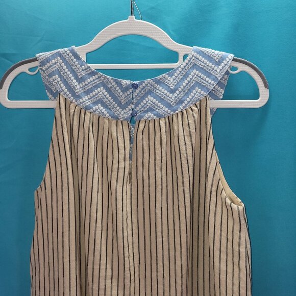 THML Womens XS Sleeveless Striped Dress With Embroidered Blue Chevron Neckline - Picture 8 of 10